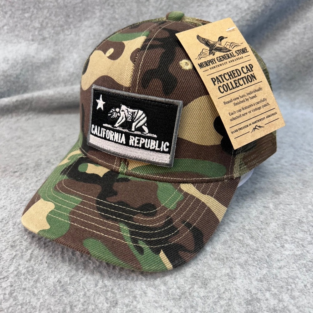California Republic Velcro Patch Mens Camo Trucker Hat Snapback OSFM NWT